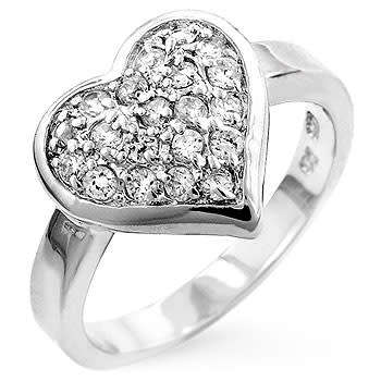 Round CZ Heart Design Ring in 925 Sterling Silver- Size 7
