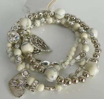 White Beaded Elastic Charm Bracelet