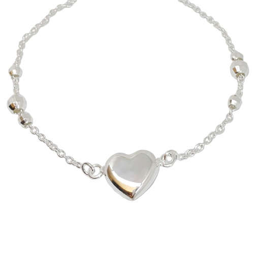 19cm Heart and Ball Bracelet in Sterling Silver
