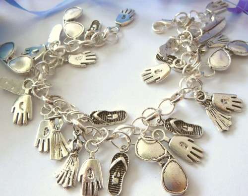 Silvertone Charm Bracelet with Shoe, Hand and Sunglasses Charms