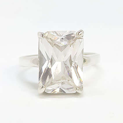 925 Sterling Silver** 8 ct Emerald Cut Ring-Size 7