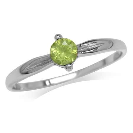 0.27ct Natural Peridot Petite Style Engagement Ring in 925 Sterling Silver- Size J