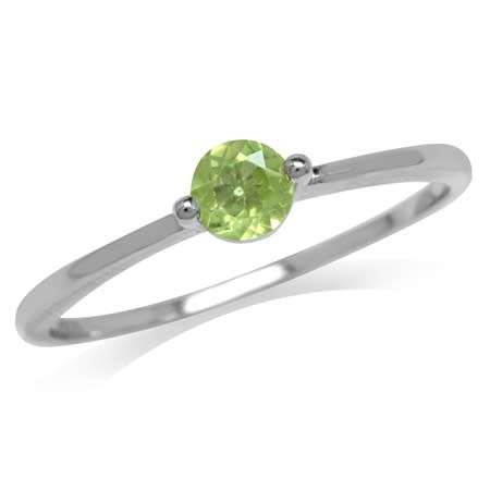 0.27ct Natural Peridot Petite Engagement Ring in 925 Sterling Silver- Size P