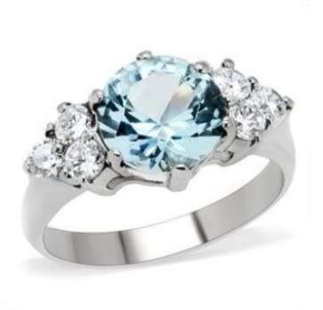3.35ct Blue and Clear CZ Stainless Steel Dress Ring*Size J/L½/N/T½
