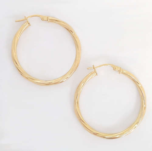 25mm 9ct Yellow Gold Twist Hoop Earrings