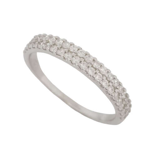 Double Row Cubic Zirconia Wedding Band in 925 Sterling Silver- Size L