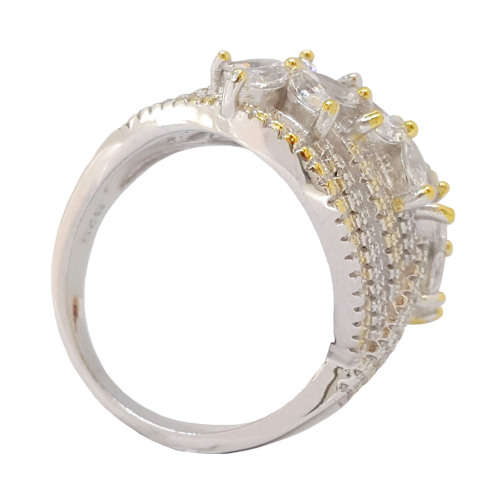 Two-Tone Finish, Flower CZ Ring in 925 Sterling Silver- Size 6