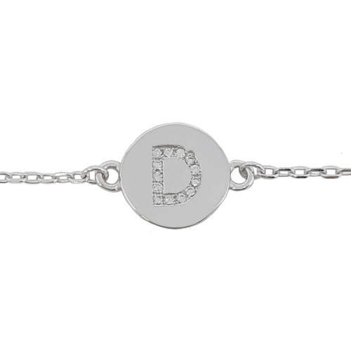 'D' Cubic Zirconia Charm Bracelet in 925 Sterling Silver