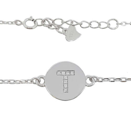 'T' Cubic Zirconia Charm Bracelet in 925 Sterling Silver