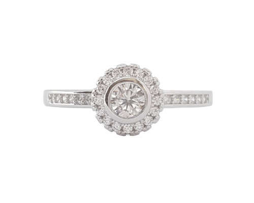 0.25ctw Tube Set CZ Halo Ring in Silver - Size 7.5