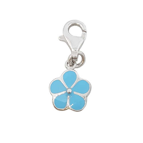 Blue Enamel Flower Charm in 925 Sterling Silver