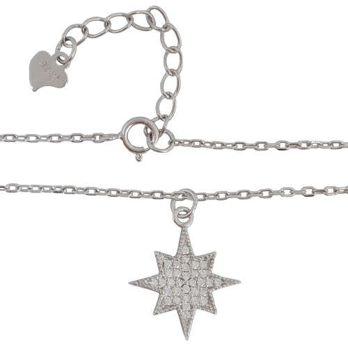 Clear CZ Star Shape Pendant with Necklace in Silver