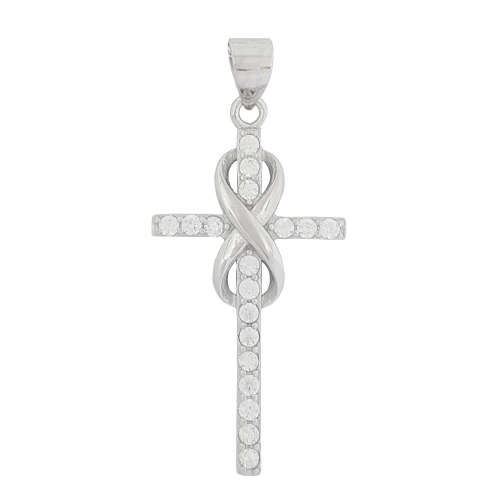 0.54ctw Clear CZ Infinity and Cross Pendant in 925 Sterling Silver