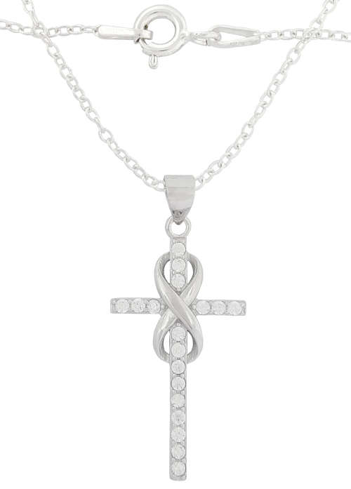 0.54ctw Clear CZ Infinity and Cross Pendant in 925 Sterling Silver