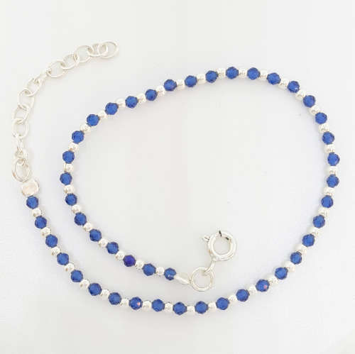 Genuine Blue Sapphire Bead Style Bracelet in 925 Sterling Silver