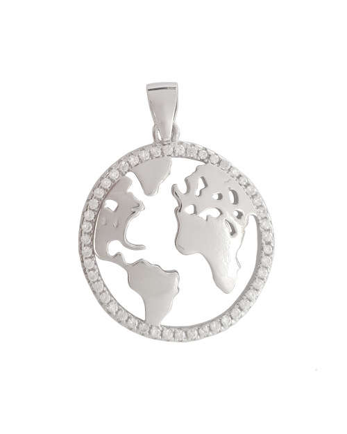 0.24ctw World Map Pendant in 925 Sterling Silver