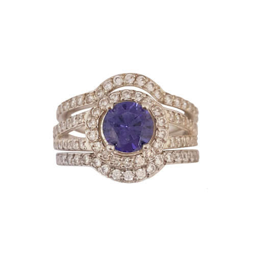 *CD DESIGNER JEWELRY*1.49ctw Cr Tanzanite and CZ 3-Piece Wedding Set in 925 Sterling Silver-Size R