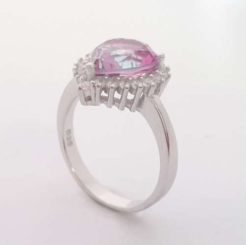 Sterling silver Pink Pear CZ Halo Ring - Size 7/ 9