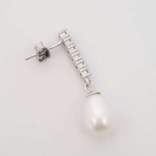 Sterling Silver Pearl & CZ Earrings