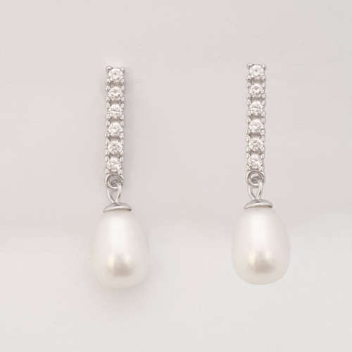 Sterling Silver Pearl & CZ Earrings