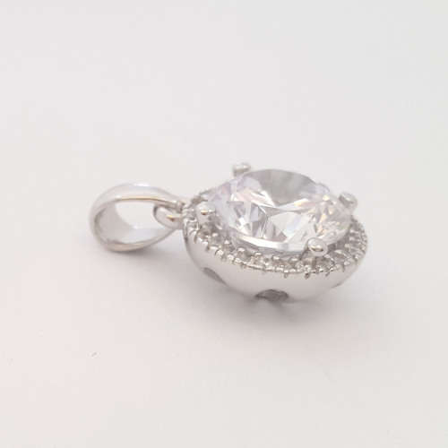 CZ Halo Pendant in 925 Sterling Silver