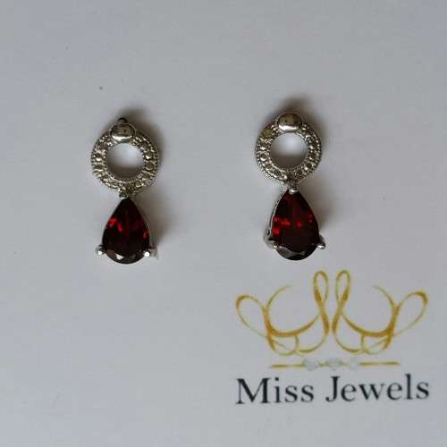 1.63ct Garnet and Diamond Stud Earrings in 925 Sterling Silver
