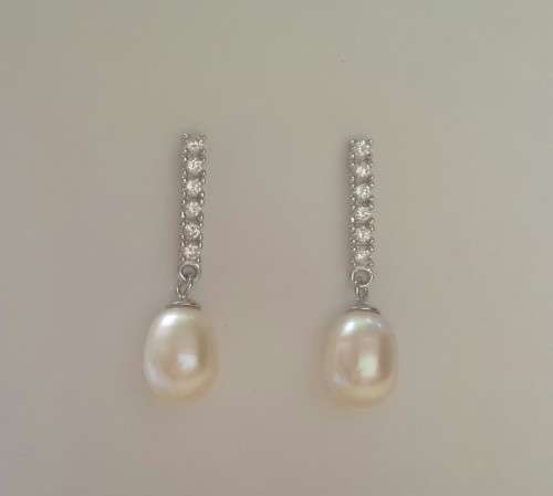 Sterling Silver Pearl & CZ Earrings