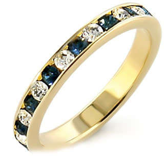 Clear and Blue Crystal Gold Plated Band Size 8