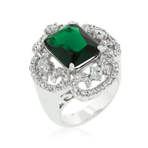 Simulated Emerald Engagement Ring**Size 5-10**