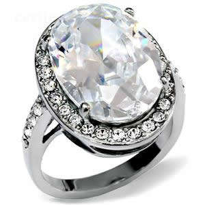 Stainless Steel 19.4ctw Oval Cubic Zirconia Dress Ring- Size 6-10