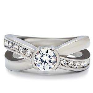 **BRAND NEW ARRIVAL**0.64ctw CZ Stainless Steel Cross Over Dress Ring**Size 5-10**