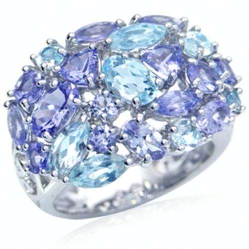 **4.19ctw**Natural Tanzanite & Blue Topaz Cluster Ring in 925 Sterling Silver**Size 9**