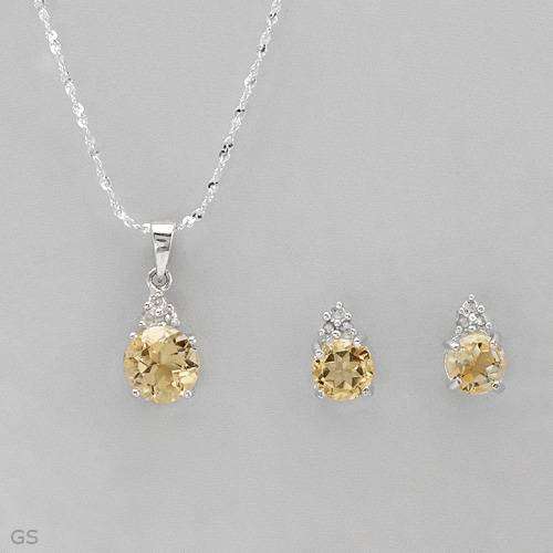 0.95ctw Natural Citrine Earring and Necklace set in 925 Sterling Silver