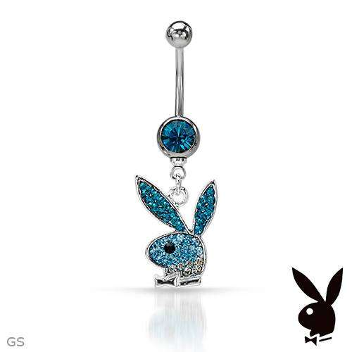 Blue Crystal Buuny Belly Ring in Stainless Steel