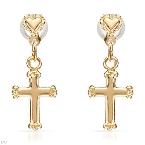 **SPARKLING**10K Yellow Gold Cross Earrings**