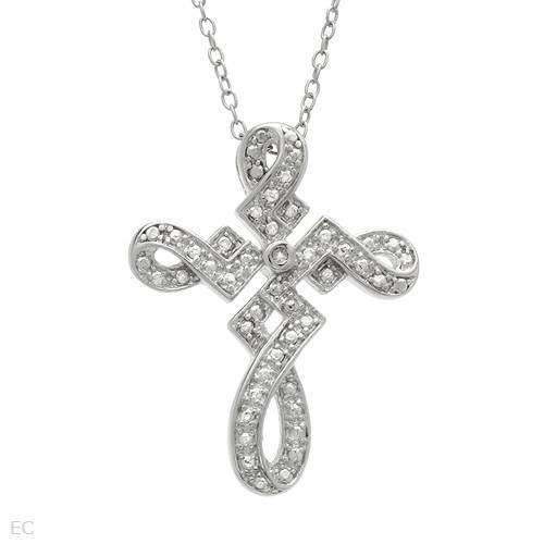0.01ctw Natural Diamond Cross Necklace in 925 Sterling Silver