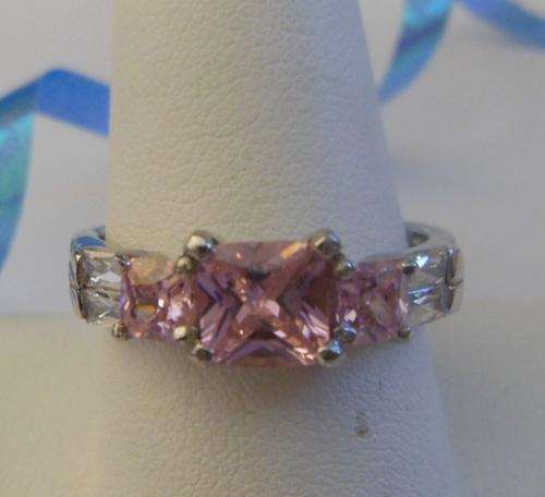 **LAST CHANCE***925 Sterling Silver**Beautiful Pink CZ Princess Cut Engagement Ring***Size 10***