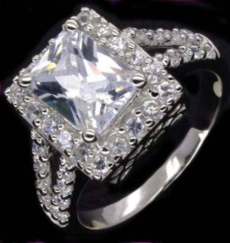 925 Sterling Silver Simulated Emerald Cut CZ Ring- Size 8.25