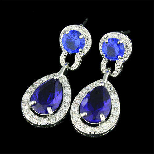 **GORGEOUS** Tear Drop Earrings with Blue and Clear CZs**