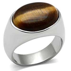 Men`s High Stainless Steel Topaz Tiger Eye Ring Size 8, 9