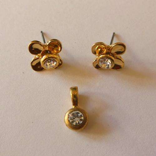 Gold Plated Clear Crystal Pendant and Earrings Set