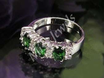 Simulated Green Emerald & White Fine Topaz Cocktail Ring**Size 5.5/8/9**