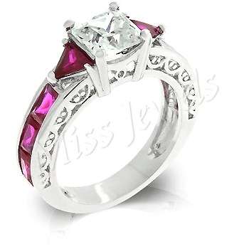Simulated Ruby and Diamond Costume Engagement Style Ring- Size 6/7