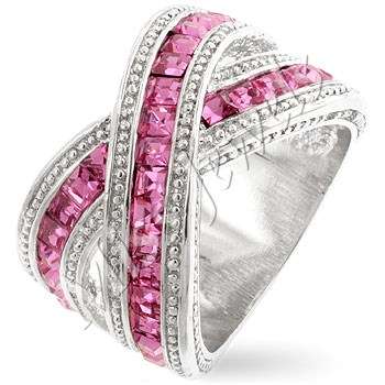 4.75ctw Pink Cubic Zirconia Cross Over design dress ring- Size 5-10