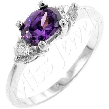 Oval Sonnet Amethyst Cubic Zirconia Triplet Engagement Ring- Size 5/6