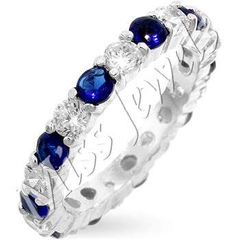 2.5ctw Simulated Sapphire and Diamond Eternity Wedding Band in 925 Sterling Silver- Size 7-10