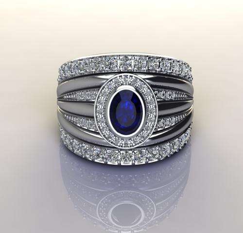*CD DESIGNER JEWELRY*3.26ctw Simulated Sapphire and CZ 925 Sterling Silver dress Ring*Size R*