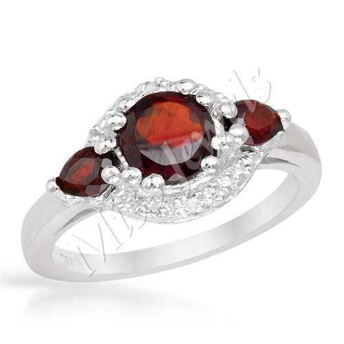 1.15ctw Natural Garnet and Diamond Promise Ring in 925 Sterling Silver- Size 8