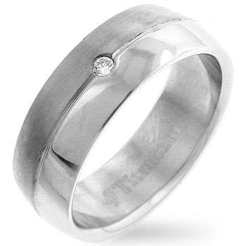 0.03ctw CZ Titanium Wedding Band with half Matt half Shiny finish- Size 12/13