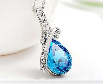 925 Sterling Silver Plated Blue Austrian Crystal Pendant with necklace